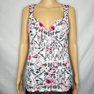 WHITE HOUSE BLACK MARKET PINK ROSE FLORAL TANK TOP EUC SMALL